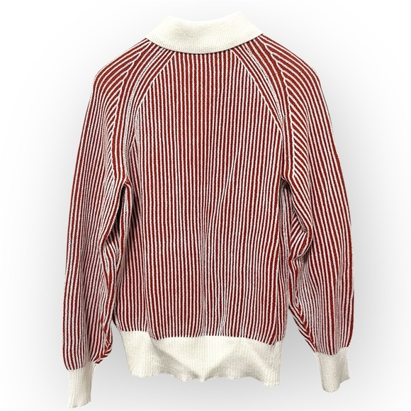 Vince Camuto contrasting ribbed knit henley pullover sweater, red and cream,sz M - Picture 6 of 13